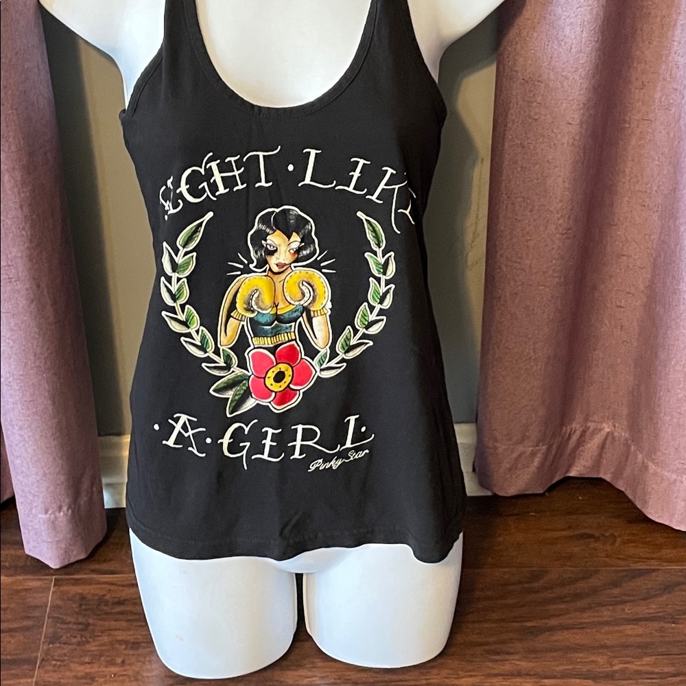 Women’s graphic tank. Razorback. Punky star.